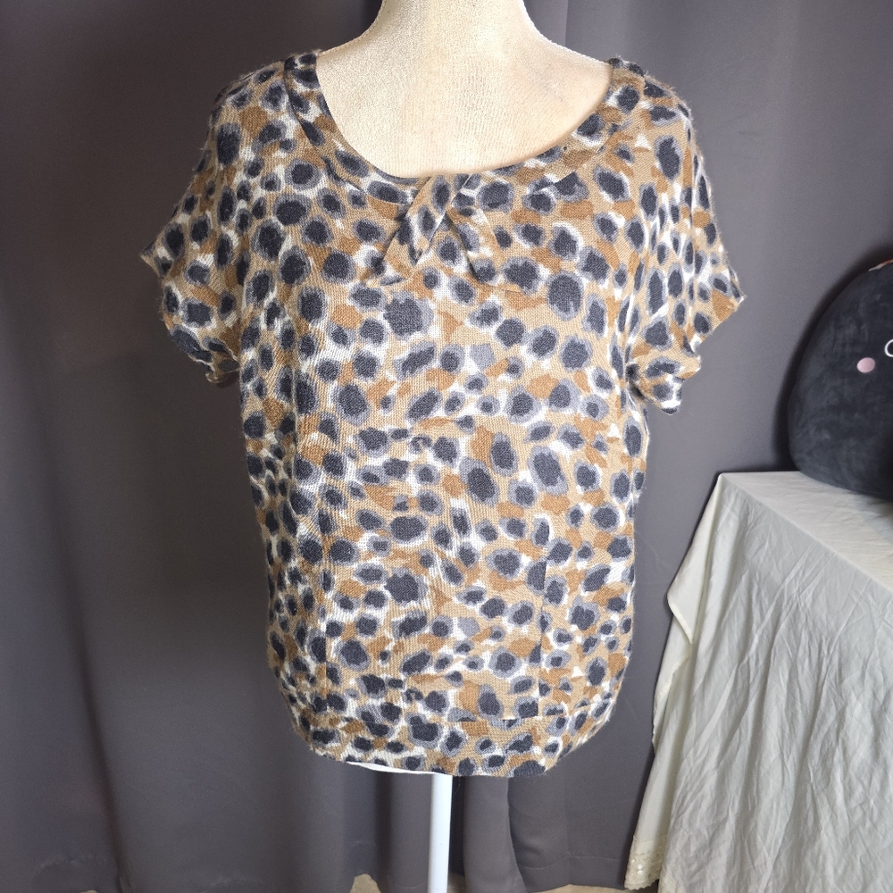 Portrait of a Girl Wool Leopard Print Top Button Back Lined Women’s Size 14 READ
